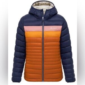 In Search Of only Cotopaxi Women’s Fuego Hooded Down Jacket in Maritime/Mezcal.